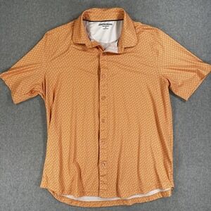 Johnston & Murphy Performance Shirt Mens XL Orange Geo Print Stretch Button Up